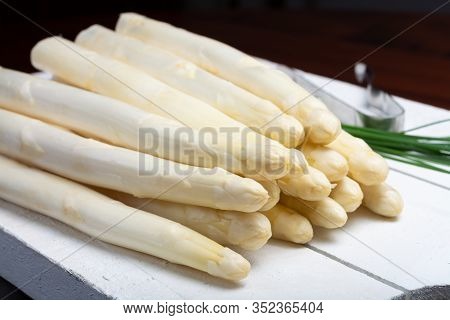 Bunch Of Fresh Uncooked White Asparagus, New Harvest
