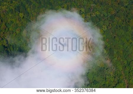 Brocken Spectre Light Phenomenon Also Call Brocken Bow Or Mountain Spectre, Is The Magnified Shadow 