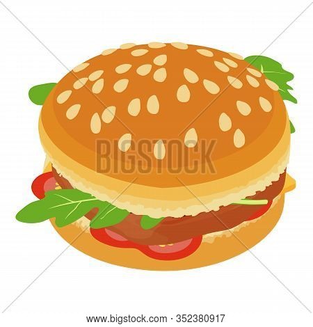 Big Hamburger Icon. Isometric Illustration Of Big Hamburger Vector Icon For Web