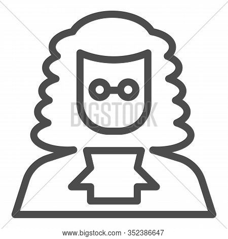 Judge In A Wig Line Icon. A Lawyer With Peruke And Glasses. Jurisprudence Design Concept, Outline St