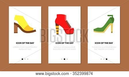 Woman Shoes Flat Icon Set. High Heel, Clattering, Foot Isolated Vector Sign Pack. Footwear And Fashi