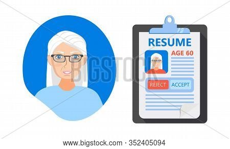 Recruitment Ageism Concept Vector. Hr Agency Age Discrimination And Cv Of Senior Employee. Unfair Em