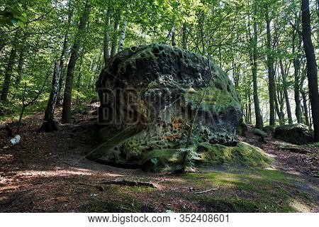 Big Colorful Sandstone Rock Spotted In Saxon Switzerland, Germany