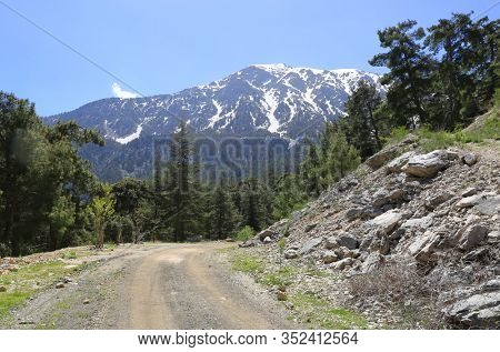 View on Tahtali Dagi mountain from famous Likya Yoly tourist way in Turkey