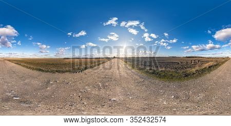 Full Seamless Spherical Hdri Panorama 360 Degrees Angle View On Gravel Road Among Fields In Spring D