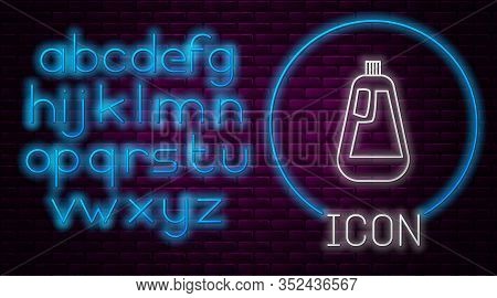 Glowing Neon Line Plastic Bottle For Liquid Laundry Detergent, Bleach, Dishwashing Liquid Icon Isola
