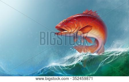 Coral Trout On Against The Backdrop Of Sea Waves. Leopard Coral Groupe, Or Leopard Coral Trou Realis
