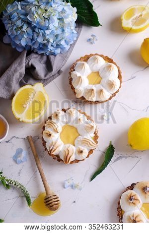 Vegan Lemon Meringue Tart. Style Vintage.selective Focus