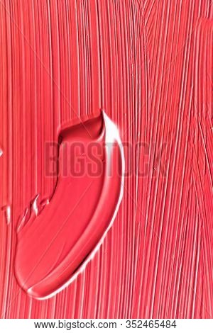 Cosmetics Abstract Texture Background, Red Acrylic Paint Brush Stroke, Textured Cream Product As Mak