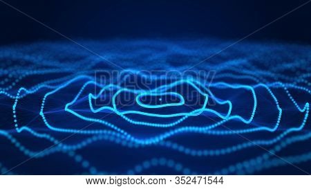 Technology Abstract Background. Big Data Visualization. Futuristic Dynamic Wave On Blue Background. 