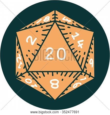 iconic tattoo style image of a d20 dice