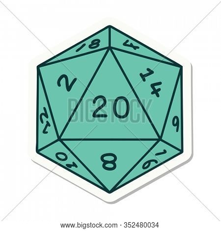 sticker of tattoo in traditional style of a d20 dice
