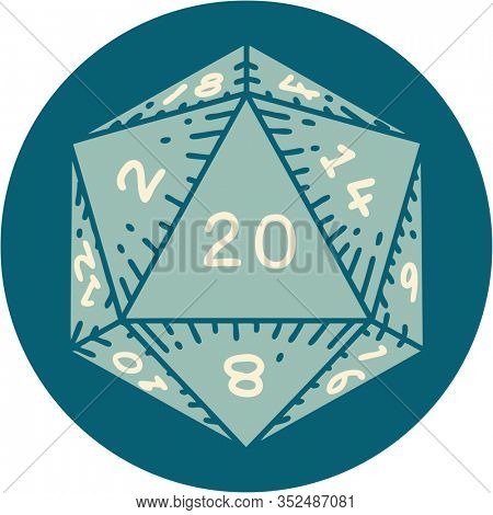 iconic tattoo style image of a d20 dice