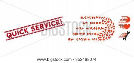 Grunge Red Stamp Seal With Quick Service Exclamation Caption Inside Double Parallel Lines, And Mosai