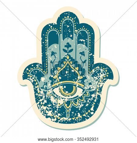iconic distressed sticker tattoo style image of a hamza