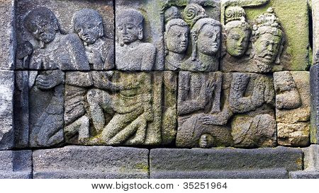 Bas-relief på væggen i Borobudur Temple