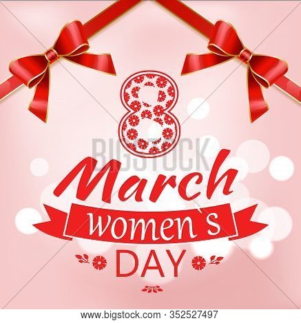 Spring Congratulation Poster Of Womens International Holiday 8 March. Postcard Ladies Day Decorated 