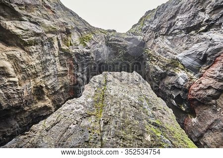 Faroe Islands Cliffs Rocky Archs In Vestmanna Area. Streimoy Island