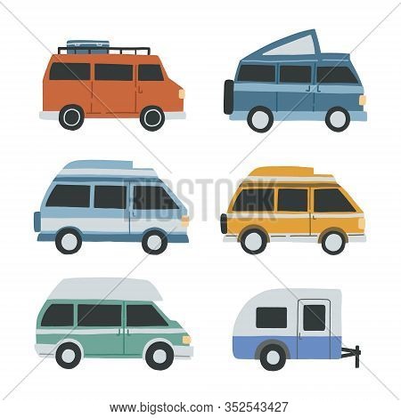 Set Of Differnet Campervans Isolated On White Background