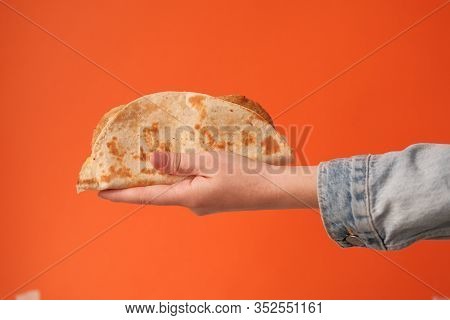 National Food Concept. Mexican National Food Tacos Or Tatar National Food - Kystyby In Hand On An Or