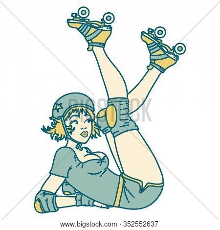 tattoo in traditional style of a pinup roller derby girl