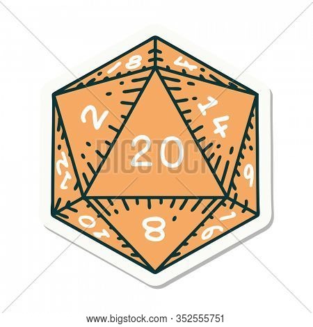 sticker of tattoo in traditional style of a d20 dice