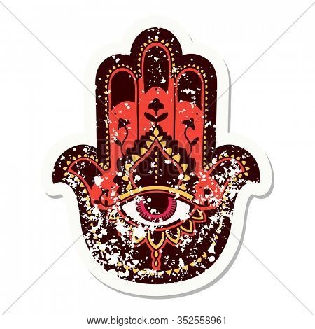 distressed sticker tattoo in traditional style of a hamza
