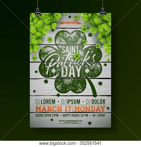 Saint Patricks Day Celebration Party Flyer Illustration With Clover And Typography Letter On Vintage