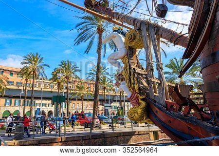 Genoa, Italy - March 9, 2019: Pirate Ship From The Movie Pirates Directed By Roman Polanski In Harbo