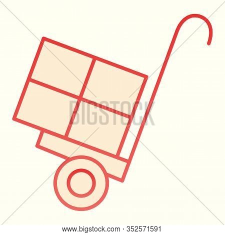 Cargo Trolley Line Icon. Package Delivering Cart With Handle. Postal Service Vector Design Concept, 