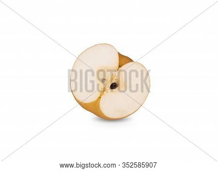 Half Cut Ripe Snow Pear Or Fengsui Pear On White Background