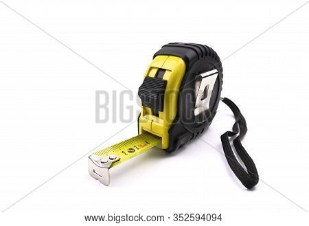 Construction, Black And Yellow Roulette Wheel On An Isolated White Background