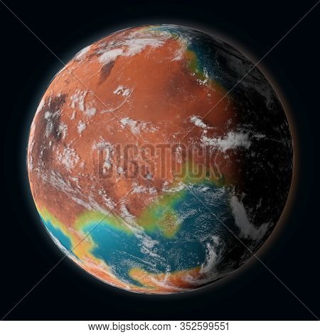 Mars Terraformed On The Black Background. 3d Illustration-