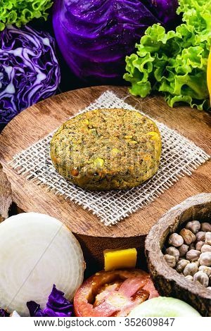 Vegan Burger Without Meat. Home Made With Vegetables, Chickpeas, Soy And Proteins. Vegan Life And Ve