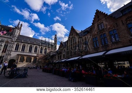 Bruges, Flanders, Belgium.august 2019. Burg Square Is One Of The Most Important. The Splendid Town H
