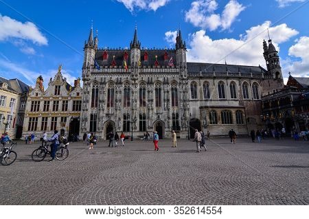 Bruges, Flanders, Belgium. August 2019. Burg Square Is One Of The Most Important. The Splendid Town