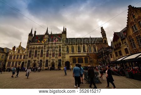 Bruges, Flanders, Belgium. August 2019. Burg Square Is One Of The Most Important. The Splendid Town 