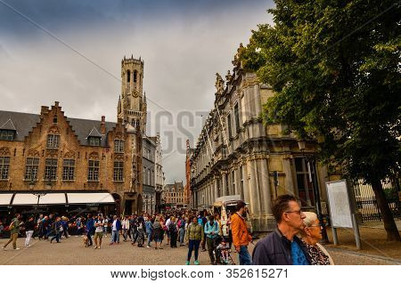 Bruges, Flanders, Belgium. August 2019. Burg Square Is One Of The Most Important. The Splendid Town