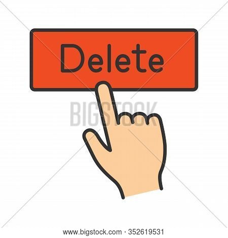 Delete Button Click Color Icon. Del. Hand Pressing Button. Isolated Vector Illustration