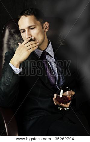 Man With Old Brandy Glass, Smoking Cigar