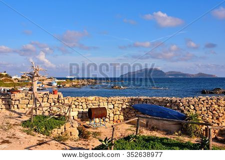 Island Of Favignana And On The Horizon The Island Of Levanzo Province Of Trapani Sicily Italy