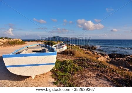 Island Of Favignana And On The Horizon The Island Of Levanzo Province Of Trapani Sicily Italy
