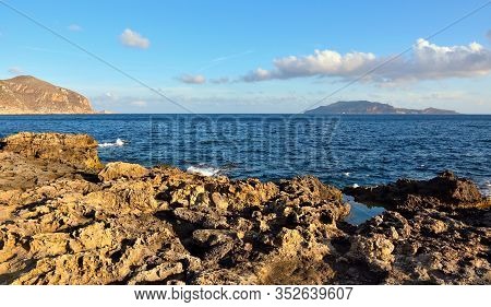 Island Of Favignana And On The Horizon The Island Of Levanzo Province Of Trapani Sicily Italy