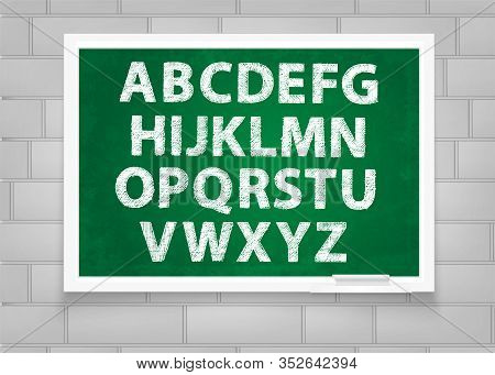 Chalk Alphabet On A Blackboard. Handmade Latin Alphabet Set. Vector Illustration