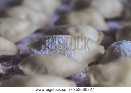 Vareniks. Slavic Food. Ukrainian National Dish. Traditional Dish The Process Of Preparing Vareniks. 