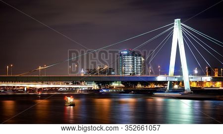 Deutzer Bridge Illuminated In Cologne At Night