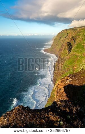 View Of The Landscape From Ponta Do Pargo Lighthouse At Sunset