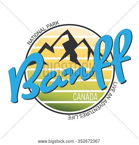 Banff National Park Logo Badge On White Background, Vector Illustration