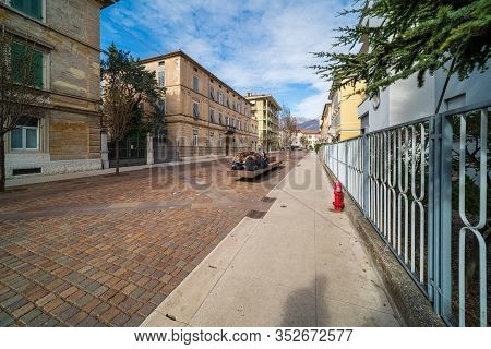 Rovereto, Italy - Feb 20, 2020: Medieval City Street Feb 20, 2020 In Rovereto, Italy. It Is A Landma