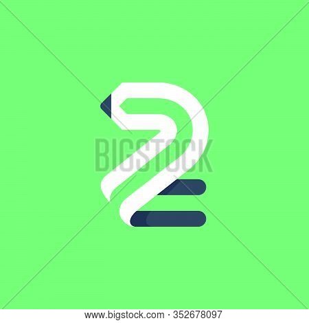 Number Two Logo Formed By Pencil. Vector Typeface For Art Identity, School Headlines, Education Post